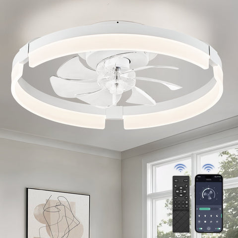 Zardon 20" Flush Mount Ceiling Fan with Light–6-Speed Remote, 3CCT Dimmable LED, Ultra-Quiet for Bedrooms & Low Ceilings - White