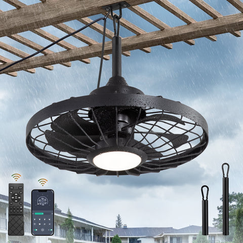 Zardon 20" Waterproof Caged Ceiling Fans with Lights and Remote Control, Outdoor and Indoor, Black