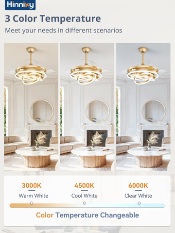 Zardon 42 inch Ceiling Fan with Light and Remote Control, Gold Modern Fandelier with 6 Speeds & DC Motor for Bedroom, Living Room