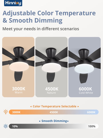 Zardon 48 inch Smart Ceiling Fan with LED Light Kit - 6-Speed Remote Control, Black Finish for Indoor