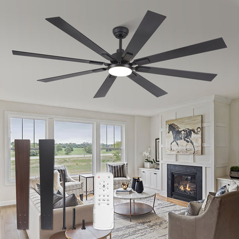 Zardon 72 inch Ceiling Fan with Light and Remote Control - Quiet 6-Speed DC Motor, Farmhouse Design for Indoor - Black