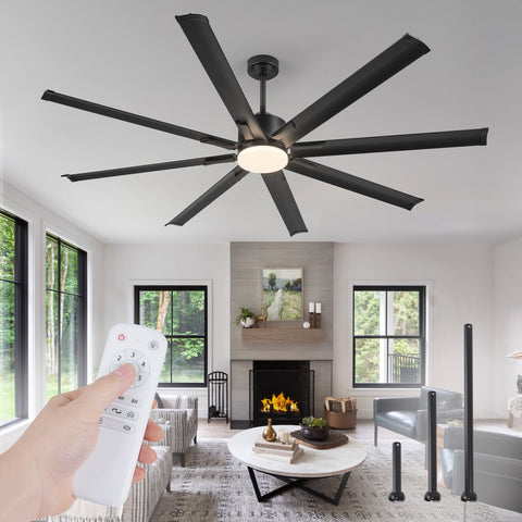 Zardon 72 inch Large Ceiling Fans with Lights and Remote, 6 Speed Reversible DC Motor, Dual Finish 8 Blades-Black