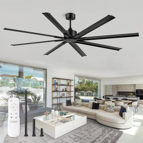 Zardon 84-inch Ceiling Fan - Eco-Friendly, Energy Efficient, 6-Speed Remote Control, 8542 CFM, Black Finish, Ideal for Extra-Large Indoor Spaces