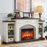 72-Inch Electric Fireplace TV Stand with Antique White Mantel, Vintage Entertainment Center for TVs up to 80", Homestyle Living Room Console