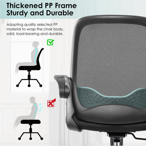 Coolhut Office Computer Desk Chair, Ergonomic Mesh Rolling Work Swivel Task Chairs with Wheels, Comfortable Lumbar Support, Comfy Flip-up Arms for Home, Bedroom, Study, Student, 300lbs, Black