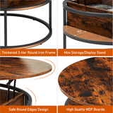 Behost Round Lift Top Coffee Table with Storage, Industrial Wood Coffee Table with Metal Frame for Living Room, Rustic Brown