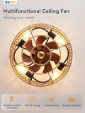 Zardon 20" Boho Ceiling Fan with Light & Remote, Rattan Caged Farmhouse Bamboo Flush Mount - 6-Speed Silent Motor, Timer for Bedroom, Living Room (Brown)