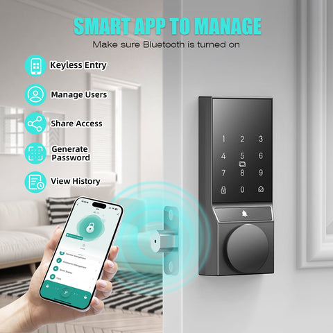 SANOPY Security Smart Doors Lock,Keyless Entry Door Lock with Doorbell, App Control, Electronic Digital Keyless Door Lock, Ease of Use, Home Security, Auto Lock, Black