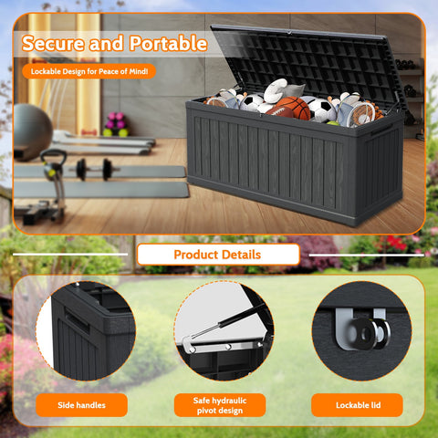 CIRUI 260 Gallon Outdoor Storage Box with Lockable Lid, Extra Large Waterproof Patio Resin Deck Box with 1000lbs Surface Loading, Home Storage Box for Patio, Cushions,Toys, Black