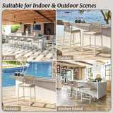 Dycanpo 26.5''H Outdoor Counter Height Chairs, Boho-Style Rattan Bar Stools Set of 4, Cream