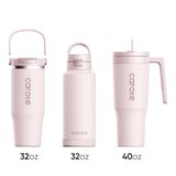 Carote 3-Pack Insulated Stainless Steel Tumbler Set with Lids, Straws & Handles (40oz,32oz,32oz) Double Wall Vacuum, Leakproof,Pink