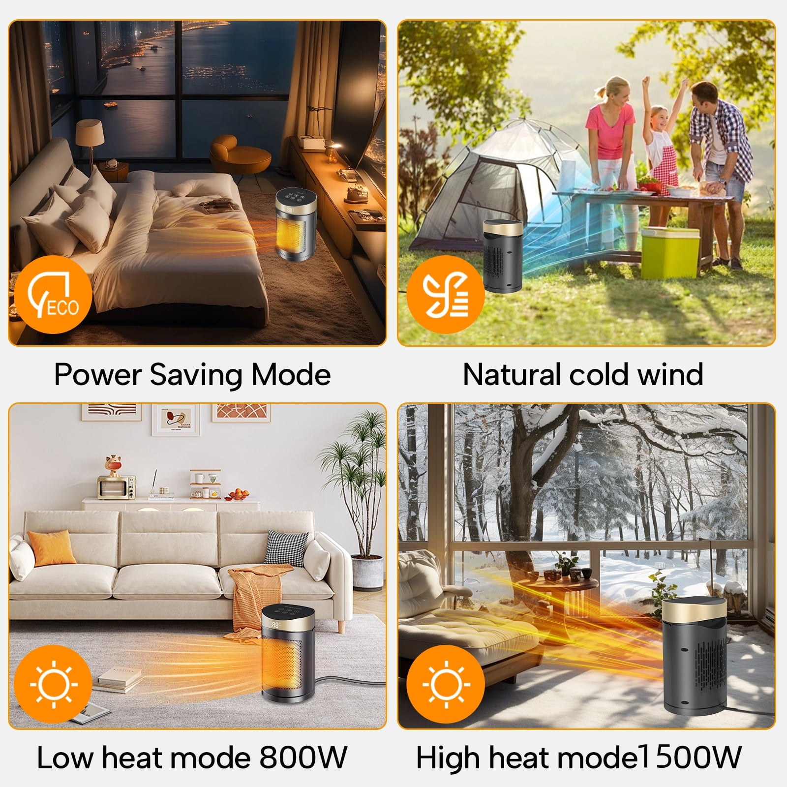 Space Heaters for Home，Portable Electric Heater for Indoor Use with Remote，1500W PTC Ceramic Space Heater for Small&Homelarge Room，Bedroom，Office，Store，6 Modes，Thermostat，Eco Mode&Fan Mode，1-12H Time