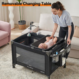 Pamo Babe Baby Playard Magic Fold 1 Step Bassinet & Changing Table for Newborn, 4-Panels (Black)