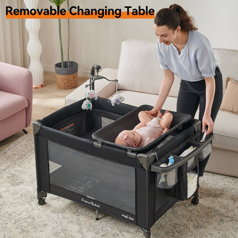 Pamo Babe Baby Playard Magic Fold 1 Step Bassinet & Changing Table for Newborn, 4-Panels (Black)