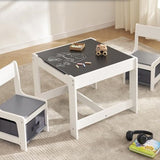 4-in-1 Kids Table and Chairs Set with Removable Tabletop Storage & Bookshelf, Toddler Table and Chair Set for Playroom Kids Room or Living Room, Gray