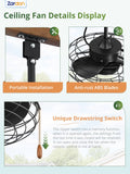 Zardon 18" Outdoor Caged Ceiling Fans with Lights and Remote Control, Dimmable, Waterproof, Black Blades