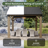 Aoxun 10' x 12' Outdoor Wood Gazebo, Hardtop Gazebo Permanent Wooden Pavilion with Galvanized Steel Gable Roof, for Patio, Garden, Deck, Cedar Wood