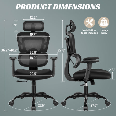 CoolHut Ergonomic Office Chair Desk Chair High Back Computer Chair with Lumbar Support, High-Sponge Cushion Home Office Chair, 300lbs, Black