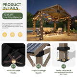 Aoxun 10' x 12' Outdoor Wood Gazebo, Hardtop Gazebo Permanent Wooden Pavilion with Galvanized Steel Gable Roof, for Patio, Garden, Deck, Cedar Wood