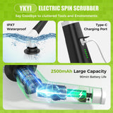 YKYI Electric Cleaning Brush 480RPM 2 Speed Cordless with 8 Replaceable Brush Adjustable Long Handle
