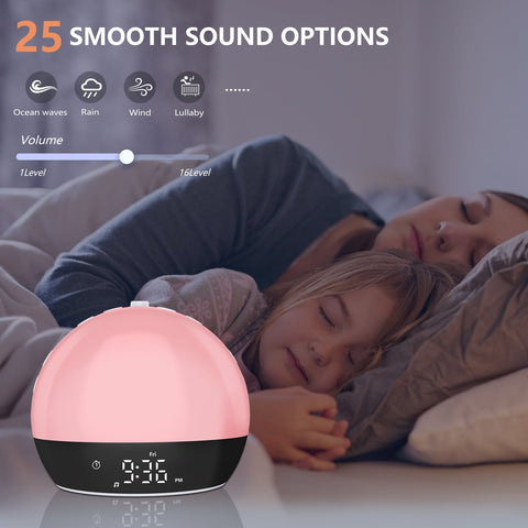 Sunrise Alarm Clock Sound Machine, Digital Alarm Clocks for Bedrooms, 18 Dimmable Night Light, 25 Sleep Sounds, White Noise Machine for Baby, Wake Up Light Alarm Clock for Heavy Sleepers