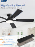 Zardon 52 inch Ceiling Fan with Light and Remote Control, 6 Speed Settings, Indoor Use, Black