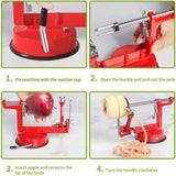 Apple Peeler Corer, 5 in-1 Apple Peeler Slicer Corer, Durable Heavy Duty Apple Peeler Slicer with Stainless Steel Blades and a Powerful Suction Base for Apples and Potato(Red)