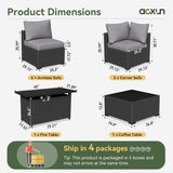Aoxun 8 Piece Patio Furniture Set with 44” Fire Pit Table Wicker Rattan Patio Sectional Sofa Set Outdoor Seating Furniture with 4'' Thickened Cushion, Gray (Include Waterproof Cover)