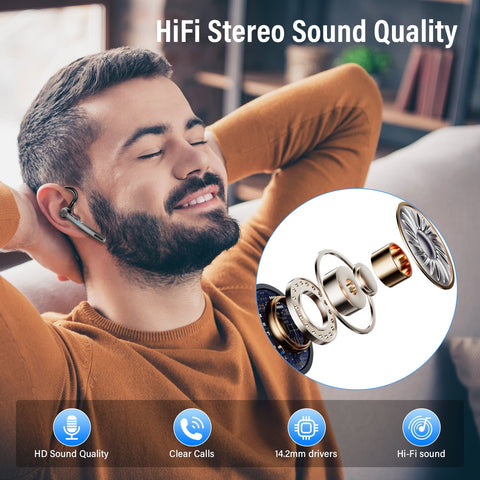 Bluetooth Headset, Single-Ear Bluetooth Earpiece with ENC Mic with HiFi Stereo Sound, 72 Hours Talking Time Wireless Headset V5.3 with 400mAh Charging Case for iOS Android Cell Phones, Black