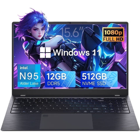 Akocrsiy 15.6 Laptop Computer, 12GB RAM 512GB SSD, Intel Alder Lake N95 (up to 3.4GHz), Windows 11 Pro Laptop, for Student, Home Office, Business