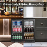 Simzlife Back Bar Cooler With 2 Glass Swing Doors, Under Counter Back Bar Refrigerator with LED Lighting, 7.4 Cu.Ft Counter Height Refrigerator for Beer, Soda Drinks, Wine, Black