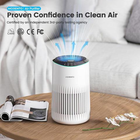MORENTO 2 Pack Air Purifier with Fragrance Sponge, 22dB Sleep Mode for Bedroom, Air Cheaner for Smoke Pet Dander Odors Up to 225 sqft, White