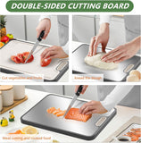 Cutting Board Double Sided, DOQAUS Stainless Steel Cutting Board for Kitchen, Food-Grade Stainless Steel and Wheat Straw PP, Chopping Boards with Groove for Meat Vegetables Home (Large 15''x10'')