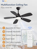 Zardon 42-inch Ceiling Fan with Light - Remote Control, 6-Speed, Black for Indoor Use