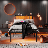 Behost Heavy Duty Twin Bed Frame with Storage Headboard, Charging Station and LED Light, No Box Spring Required, Black