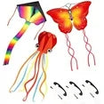 Crogift 3-Pack Large Kites Set - Delta, Devil Fish, Octopus Designs - For Kids & Adults Outdoor Fun