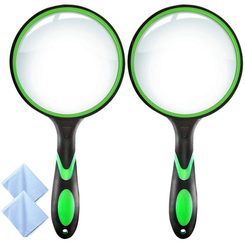 Nazano 2Pcs 3X Magnifying Glass, Rubber Handheld Magnifying Glasses for Reading Science Hobbies(Green)