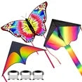 Crogift 3 Pack Large Kite Set for Kids & Adults, Easy to Fly for Outdoor Kite for Kids Toy(Butterfly+Delta+fluorescent butterfly-3Pcs)