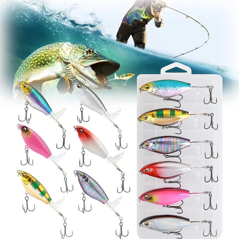 6Pcs Propeller Surface Lure Bionic Fish Hook, Propeller Surface Lure Bionic Fish Hook, Pack of 6 Propeller Noise Bait Surface Tractor Lure 90mm Bionic Bait