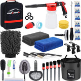 35Pcs Car Wash Kit Cleaning Kits with Foam Gun Sprayer Collapsible Bucket Brush Large Wash Mitt Towels Complete Interior Exterior Car Washing Supply Set Black1