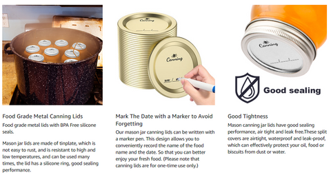 Weswose 200pcs Regular Mouth Canning Lids with Sealing - Mason Jar Lids for Canning, Reusable Leak Proof Split-Type Gold Lids, Food Grade Material