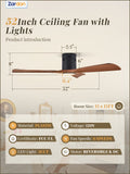 Zardon 52" Ceiling Fan with Light & Remote - Flush Mount Low Profile, 6-Speed DC Motor, Ultra Quiet for Bedroom & Living Room - Black & Walnut