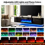 Oneinmil Floating TV Stand with 36" Electric Fireplace, Wall Mounted Fireplace Entertainment Center with Storage for TVs Up to 80", Adjustable Partition, Black/White (All Black)