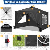 SANOPY 10'x10' EZ Pop Up Canopy with Top Vent, Large Commercial Tent, Waterproof and Sunproof with 4 Removable Sidewalls, Suitable for Weddings come with 4 Sandbags (Black)