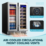 Simzlife 24 Inch Dual Zone Beverage Refrigerator with Glass Door Hold 21 Bottles&88 Cans,Built-in/Freestanding Wine Fridge for Home/Bar/Office