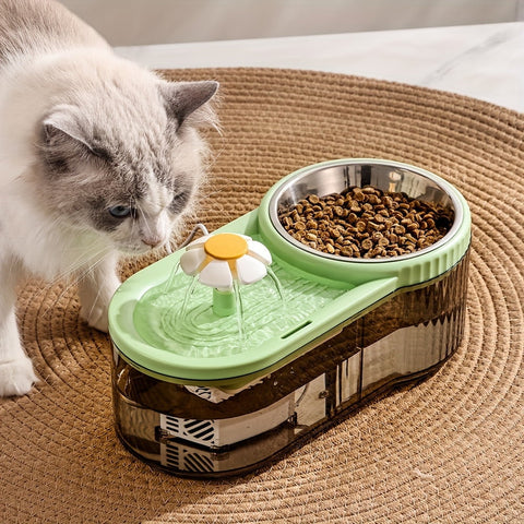 2 In 1 Cat Water Fountain With Automatic Cat Feeder ,3L Dog Water Bowl Dispenser Pet Food Feeder