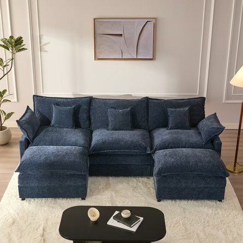 Bigsyy Sectional Sofa Couch with 3 - Seat, Comfy Cloud Style Deep Seat, Cozy Chenille, Navy