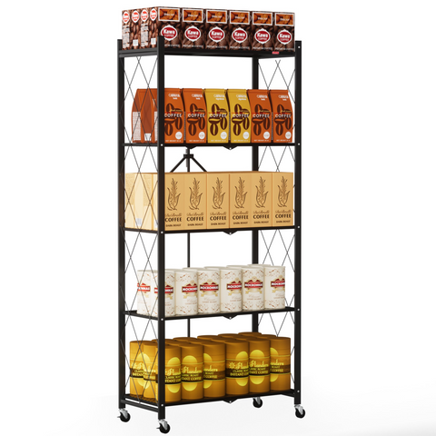 nbcleanic 5-Tier Metal Storage Shelves with Wheels, Foldable Garage Shelving Unit, 28W x 13.4D x 64H"
