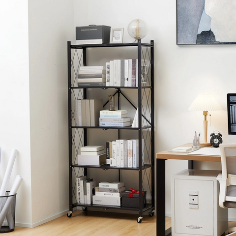 Nbcleanic 70.7" H 5-Tier Storage Shelves with Wheels, Black