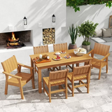 Dining Table Set for 6 with Chairs,7 Piece Outdoor Furniture for Weather Patio Lawn Garden Backyard,Wood23